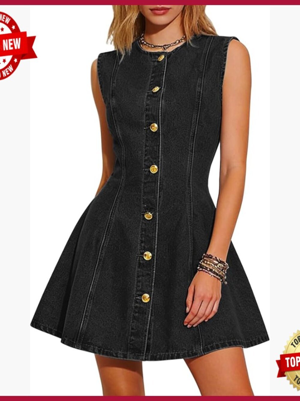 Sleeveless Denim Mini Dress with Pockets A-Line Casual Western Style